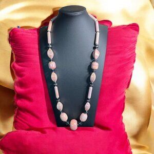 Pink Ceramic Beaded Necklace Handmade Boho Chic Pastel Statement Unique Gift Art